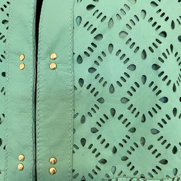 Luisa Spagnoli Long Sleeve Teal Genuine Leather Jacket Women's Size Medium 40 - Picture 5 of 9